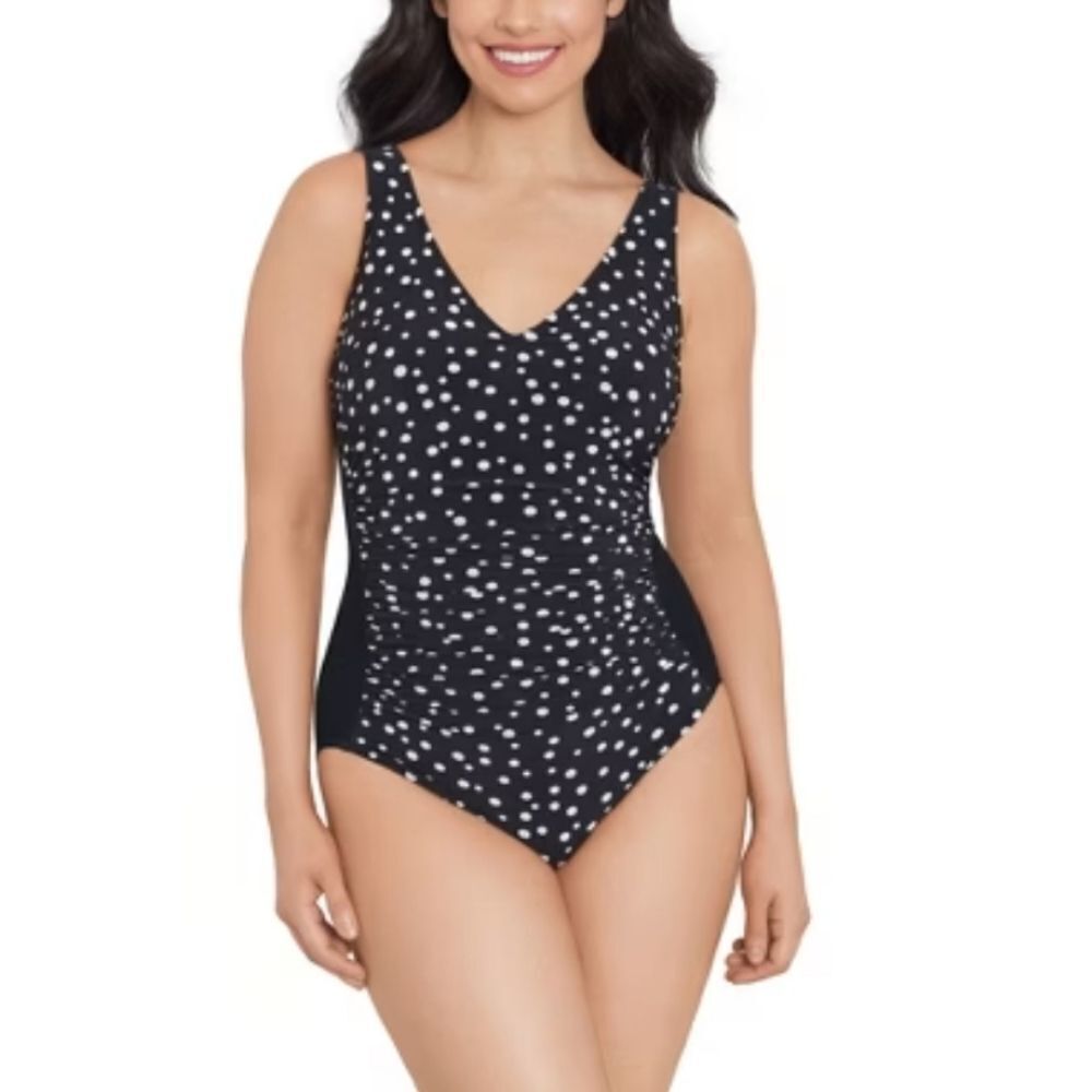 NEW Trimshaper "Jean" Ruched Polka Dot Shapewear Swimsuit Size 18 $109 Retail